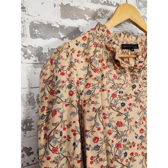 House Of‎ Harlow Peasant Top Womens Size Large Floral Beige Ruffle Neckline - Picture 3 of 16